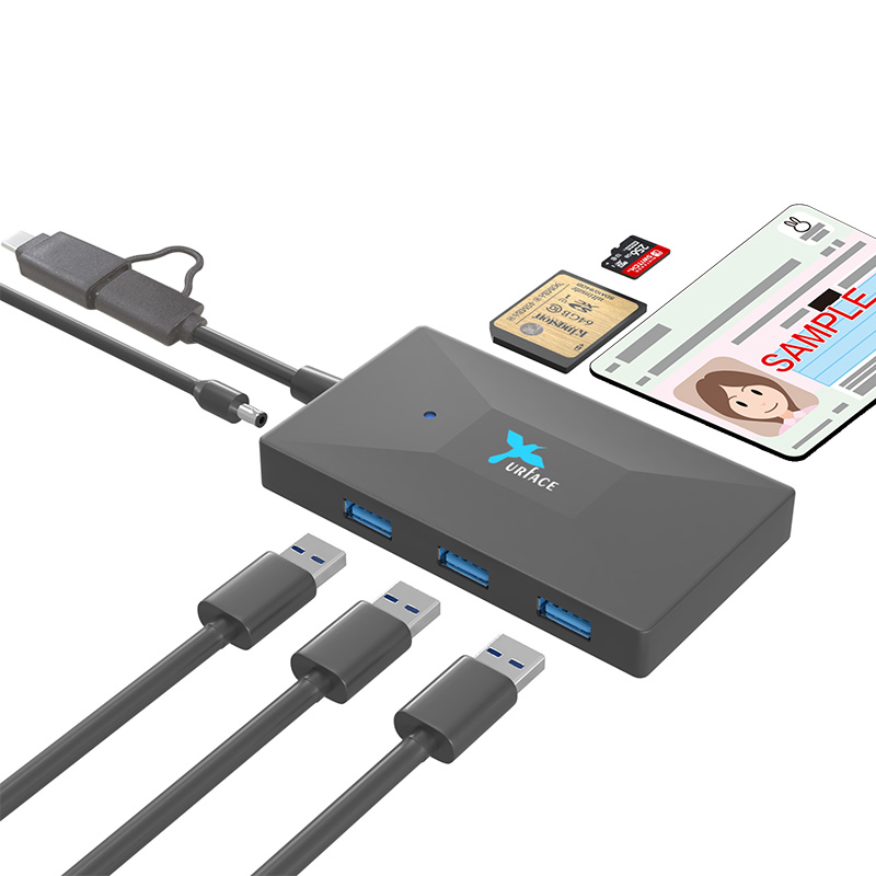 IMD-CS712　USB3.0 Hub & Smart Card Reader With Type-C Adapter